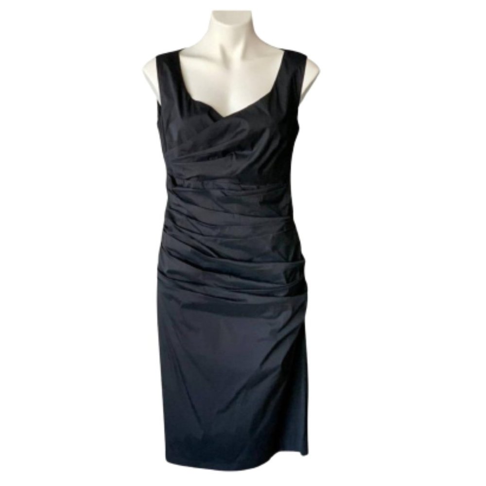 Talbot Runhof Black Sleeveless Gathered Sheath Dress